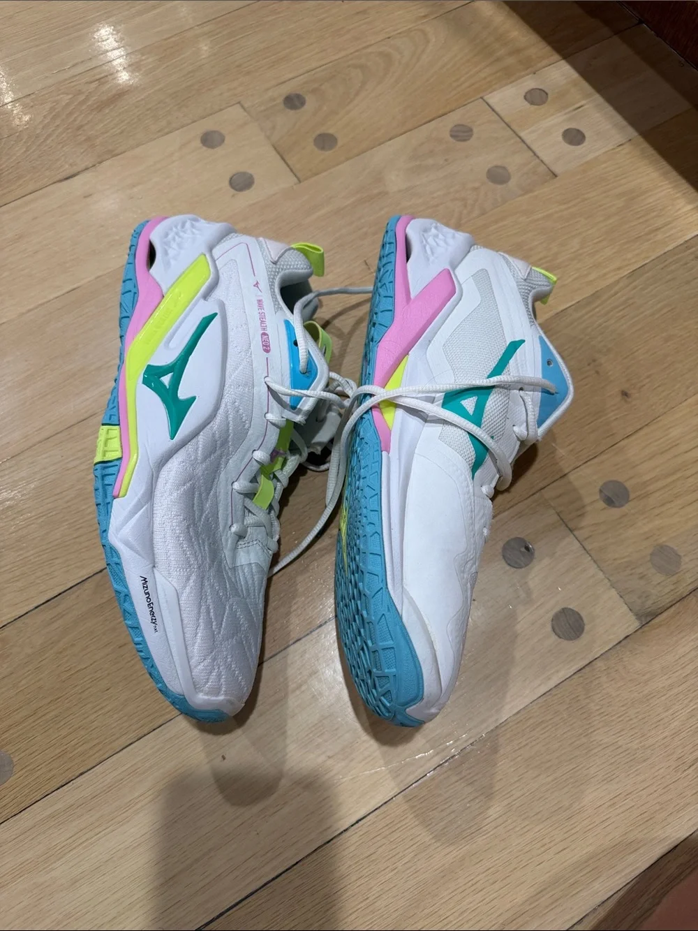 Mizuno White Sneakers with Neon Yellow & Teal Accents